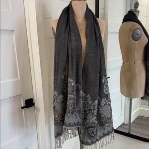 Elegant Gray Embroidered & Jewelled Scarf